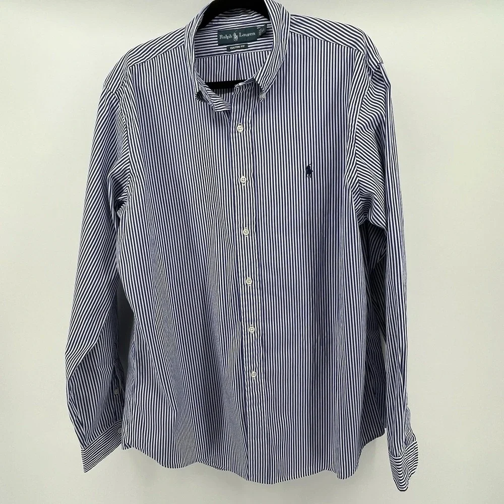 Ralph Lauren Men's Shirt Size XL Blue/White Striped Button Up Long Sleeve - Picture 2 of 10